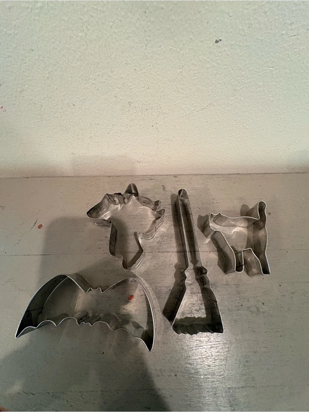 Metal Halloween Cookie Cutter Set - Silver Bat, Ghost Broom And Cat